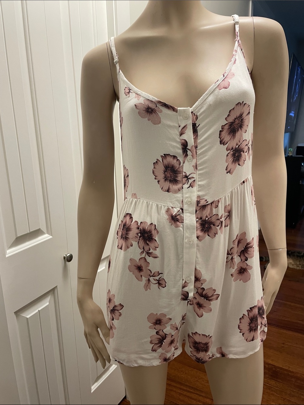 Brandy Melville Cream Floral Button-Front Romper